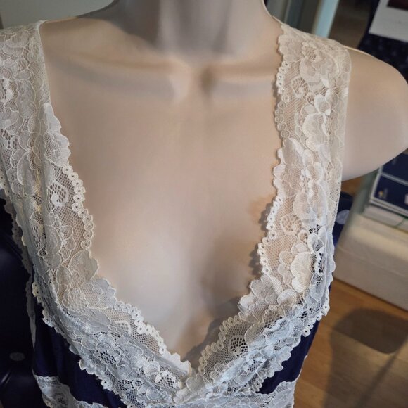 New blue and white teddy nightgown size large. White lace straps. - Picture 2 of 8